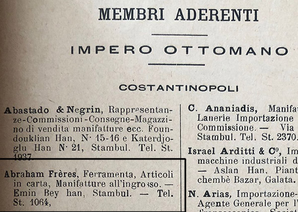 Abraham Frères - Official Journal of the Italian Chamber of Commerce in Constantinople, September 1920.