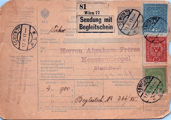 Shipped by Friedrich Samuely, Vienna, November 1917
