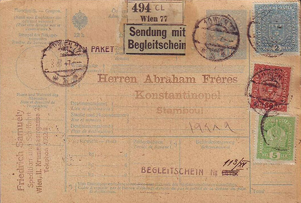 Shipped by Friedrich Samuely, Vienna, September 1917