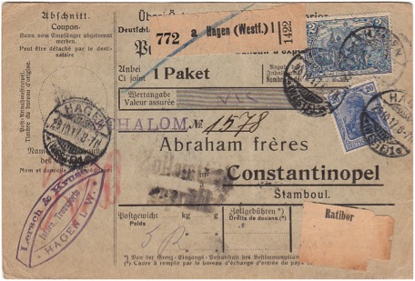 Parcel Card, Lersch & Kruse, Hagen Germany. 1917