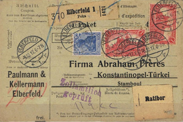 Parcel Card, Paulmann & Kellermann, Elberfeld, Germany. 1917