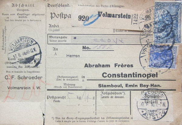 Parcel Card, C.F. Schroeder, Volmarstein, 1916