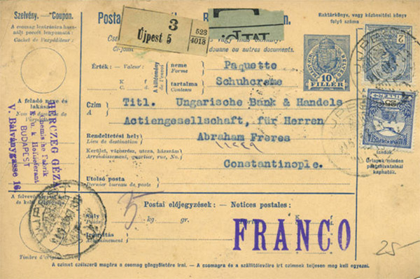 Parcel Card, Herczeg Geza, 1916