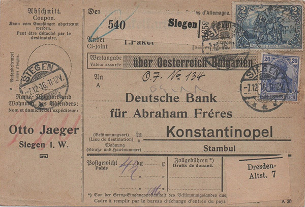 Parcel Card, Otto Jaeger, 1917