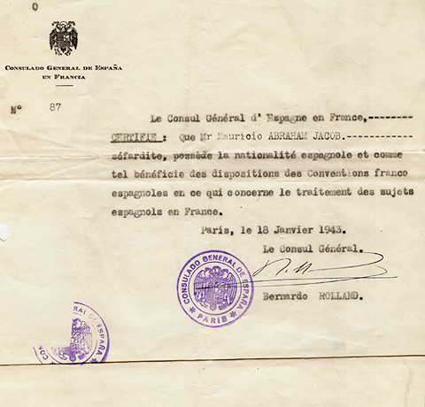 Letter from the Spanish Consul Bernardo Rolland, January 1943