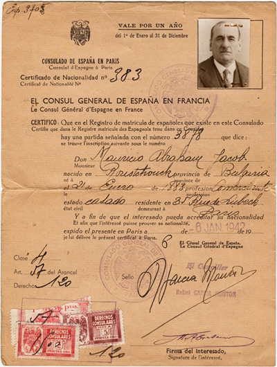 Moritz's certificate of Spanish nationality, 1942