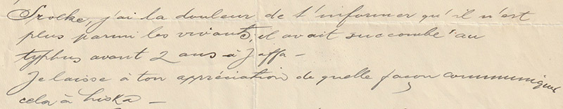 Letter from Moritz Abraham to Ascher Mallah, November 15, 1918.
