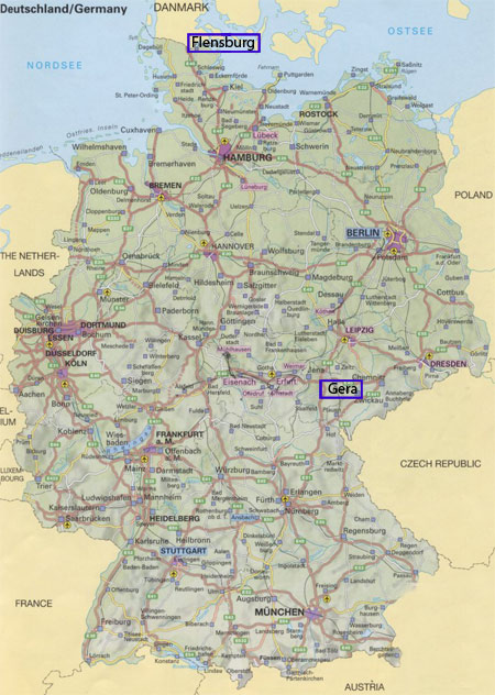 Map Germany: Gera - Flensburg