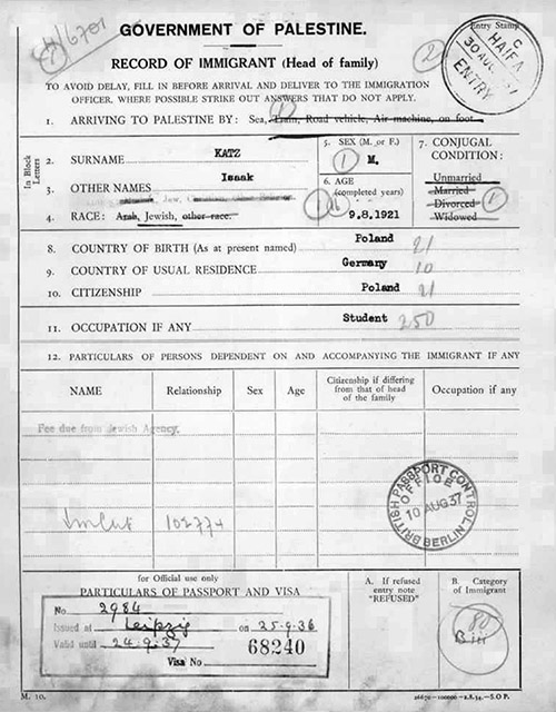 Immigration Record - 1937