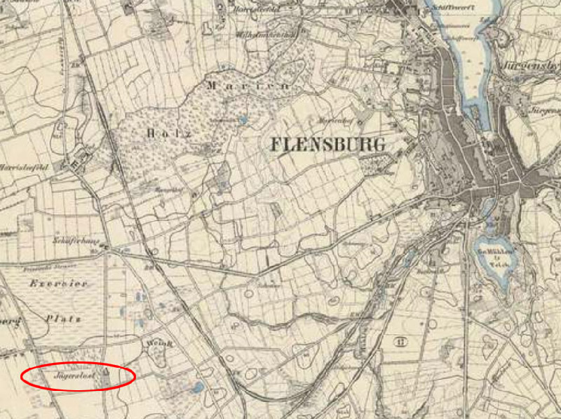 Map of the Flensburg area and Jägerslust, 1877.